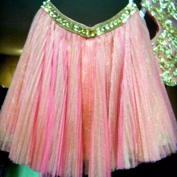 SHERRI HILL 45112 SZ 2 CORAL GOLD 2 PC SKIRT CROP COCKTAIL HOMECOMEING DRESS - Picture 5 of 13